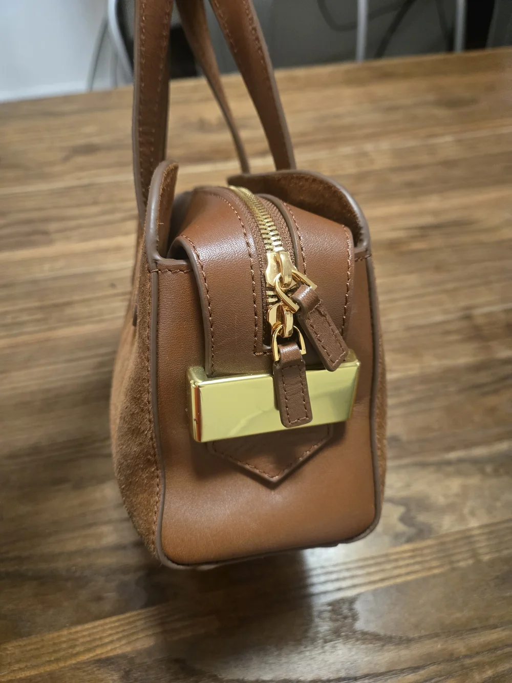 J. Crew Brown Suede Mini Satchel with Gold Hardware